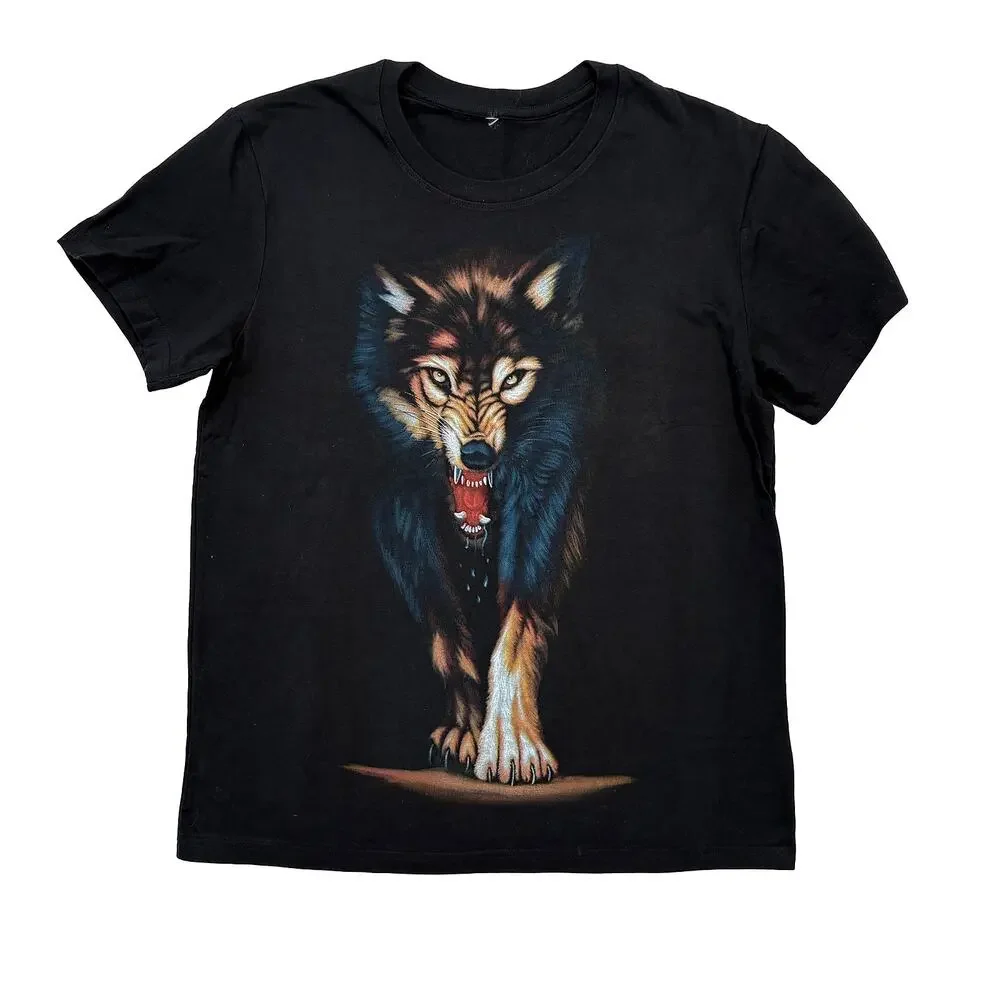 Growling Wolf Cotton T-Shirt Tee Size Medium Black Glow-in-the-Dark Prowling - Picture 2 of 5